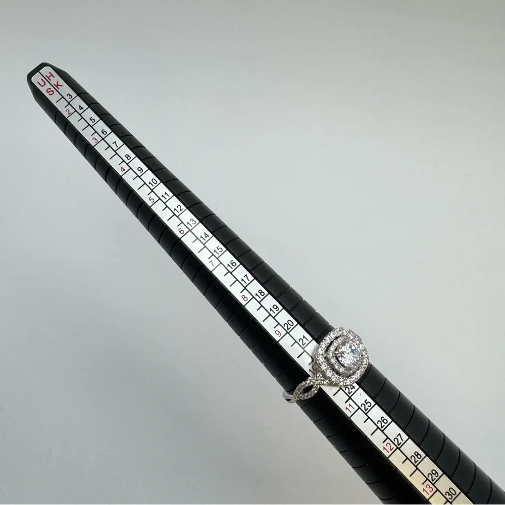 Stunning 925 Sterling Silver Double Band Halo CZ Ring Size 10 NEW